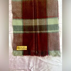 Vintage 100% Cashmere Scarf, Burgundy Plaid, made in West Germany (12” by 50”)